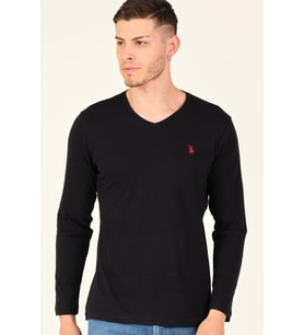 T8587 DEWBERRY V YAKA ERKEK UZUN KOL T-SHIRT-SİYAH
