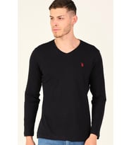 T8587 DEWBERRY V YAKA ERKEK UZUN KOL T-SHIRT-SİYAH