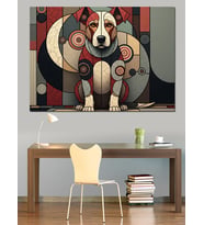 Geometrik Modern Sanat Köpek Portresi Dekoratif Kanvas - Mdf Ahşap Tablo