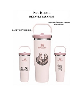 Kişiselleştirilebilir Stanley The Iceflow Flip Straw Pipetli Termos 0,89 L Özel Isimli/ Fotoğraflı 1 Adet (Rose)