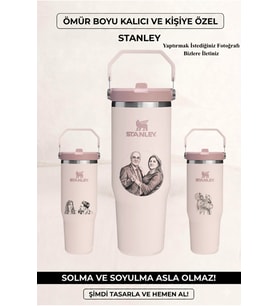 Kişiselleştirilebilir Stanley The Iceflow Flip Straw Pipetli Termos 0,89 L Özel Isimli/ Fotoğraflı (Rose)