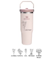 Kişiselleştirilebilir Stanley The Iceflow Flip Straw Pipetli Termos 0,89 L Özel Isimli & Fotoğraflı (Rose)