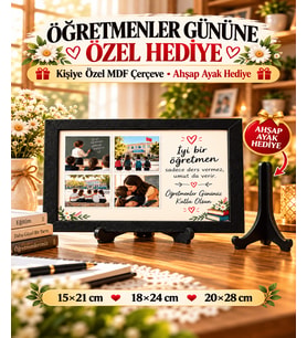 Öğretmenler Günü Hediyesi 4 Fotoğraflı Kişiye Özel MDF Çerçeve – Anlamlı Öğretmen Hediyesi