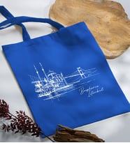 BK Gift İstanbul Tasarımlı Mavi Kumaş Bez Çanta, Baskılı Omuz Çantası, Alışveriş Çantası, Arkadaşa Hediye-5