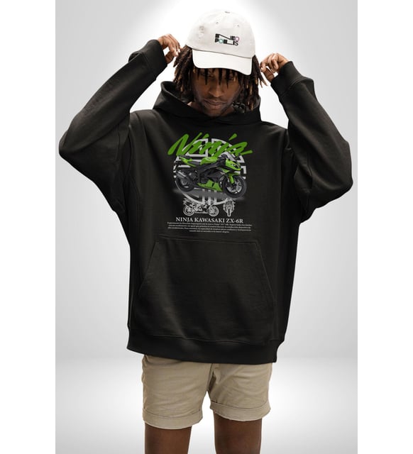 Kawasaki Ninja ZX-6R 636 Kadın Erkek Siyah Kapüşonlu Sweatshirt Hoodie