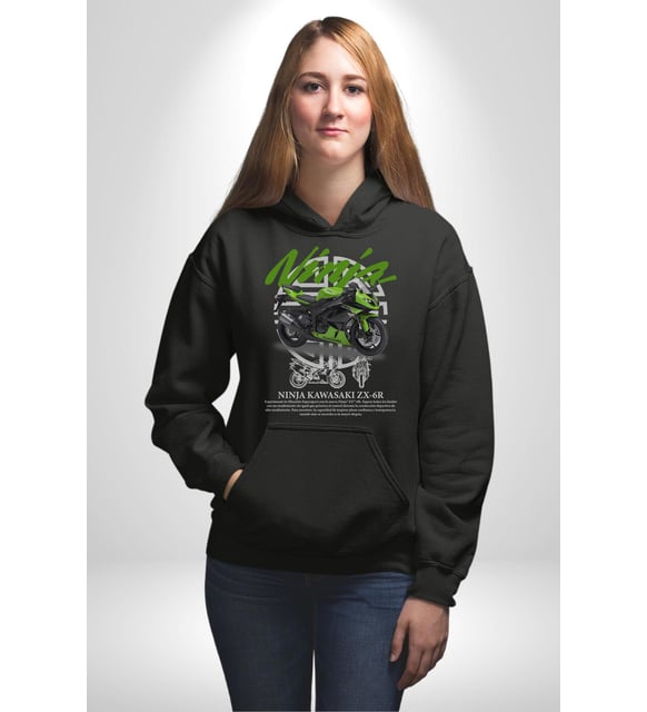 Kawasaki Ninja ZX-6R 636 Kadın Erkek Siyah Kapüşonlu Sweatshirt Hoodie