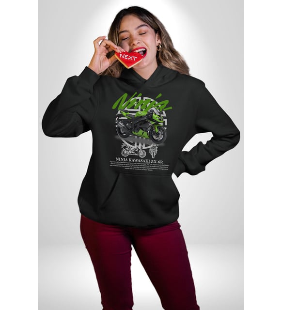 Kawasaki Ninja ZX-6R 636 Kadın Erkek Siyah Kapüşonlu Sweatshirt Hoodie