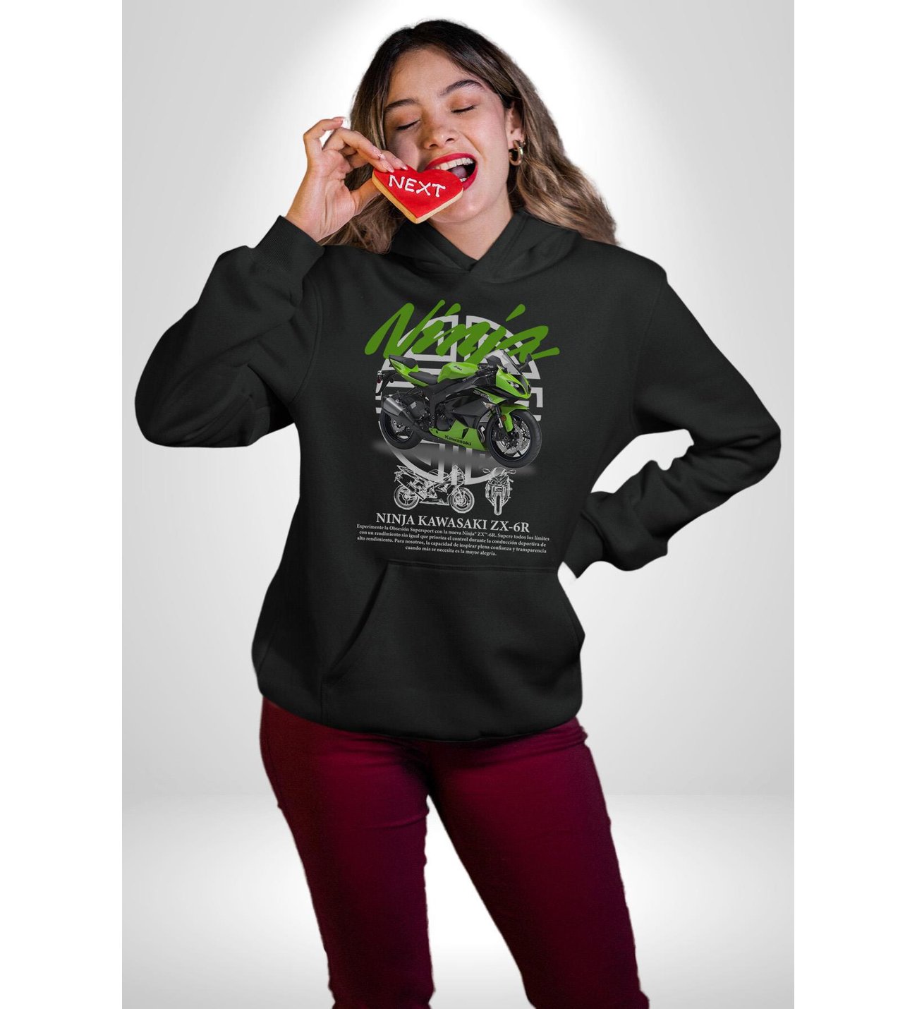 Kawasaki Ninja ZX-6R 636 Kadın Erkek Siyah Kapüşonlu Sweatshirt Hoodie