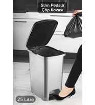 Slim Siyah Kapaklı Pedallı Çöp Kovası 25L, Şık ve Pratik Kullanım