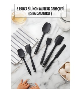 6 Lı Siyah Isıya Dayanıklı Yanmaz Yapışmaz Silikon Mutfak Seti