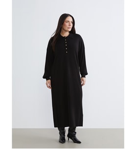 LCW Modest Siyah Polo Yaka Triko Elbise