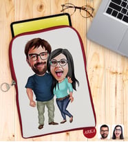 BK Gift Kişiye Özel Sevgililer Karikatürlü Taşınabilir Koruyucu Tablet Kılıfı & Organizer Çanta - Kırmızı-109