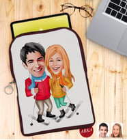 BK Gift Kişiye Özel Sevgililer Karikatürlü Taşınabilir Koruyucu Tablet Kılıfı & Organizer Çanta - Bordo-107