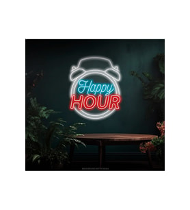 Happy HOUR Yazılı Saat Figürlü Neon Tabela