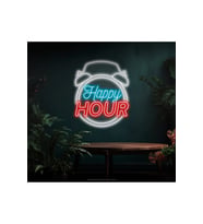 Happy HOUR Yazılı Saat Figürlü Neon Tabela