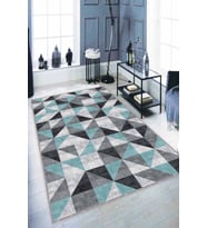 Turkuaz Geometrik Kaymaz Tabanlı Dekoratif Halı PR08 - 100 x 160 cm