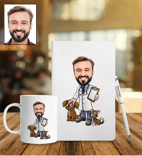 Kişiye Özel Veteriner Tasarımlı Karikatür Defter Kalem Kupa Set 89