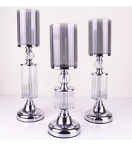 Ultra Lüks Kristal Taşlı Ayaklı Gümüş Şamdan 3'lü Set