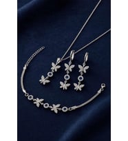 Gümüş Pazarım Safir Taşlı Kelebek Motifli Gümüş Set