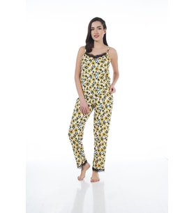 Estiva 22101 Kadın Papatya Desenli Askılı Viskon Pijama Takımı