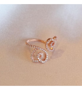 İki Kalpli Rose Gold Kaplama Ayarlanabilir Gümüş Yüzük