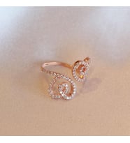 İki Kalpli Rose Gold Kaplama Ayarlanabilir Gümüş Yüzük