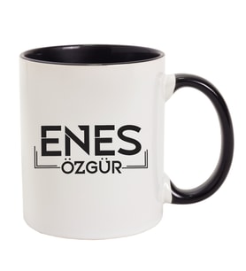 İsme Özel Çizgi Çerçeveli Kupa Bardak Siyah Renk Detaylı