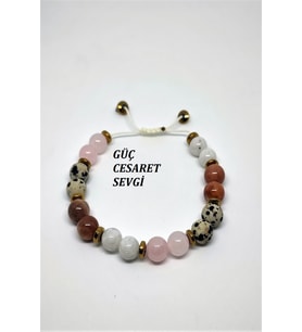 8 MM GÜÇ, CESARET, SEVGİ DOĞAL TAŞ BİLEKLİK (BENEKLİ JASPER, GÜNEŞ TAŞI, AY TAŞI,PEMBE KUVARS, HEMATİT)