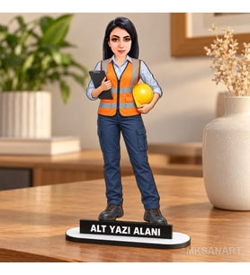Kişiye Özel İş Güvenligi Karikatürlü 18 cm MDF Masaüstü Biblo - Masaüstü Hediye