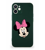 Apple iPhone 12 Soft Premier Kapak Minnie Mouse-C Tasarımlı Silikon Kılıf - Yeşil (Şeffaf)