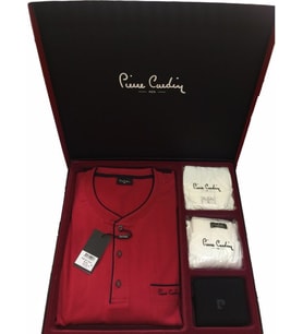 Pierre Cardin Bordo Uzun Kol Pijama Takımı+Atlet+Boxer+Çorap+Kemer+Cüzdan Seti