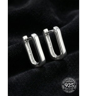 925 Ayar Gümüş Rodyum Kaplama Dikdörtgen Huggie Halka Küpe - Orta Boy (3mm En)