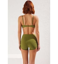 Kadın Şortlu Bikini Takımı Kolsuz Balensiz Yüksek Bel Tünelli Düz Desen Örme Raşel Dokuma Şık
