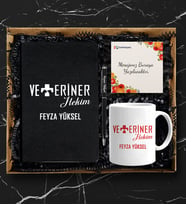 Kişiye Özel Veteriner Tasarımlı Siyah Defter Kalem & Kupa Hediye Seti