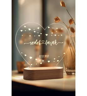İki Kişilik Minik Kalp Motifli Ledli Gece Lambası, Romantik ve Şık Tasarım (Krem)