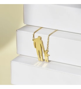 Kişiye Özel 925 Ayar Gümüş Baba ve Erkek Çocuk Figürlü Kolye (Gold)