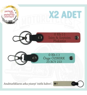 Motorcu Dostlara İsim Plaka 0 Rh (-) Kan Grubu Yazılı Hediyelik x2 Anahtarlık, Nar Çiçeği-Turkuaz-SK (Çok Renkli)