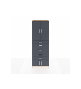 Arges Dolap 3 Raflı 5 Çekmeceli 4 Kapaklı 88x30x243 Çam-Antrasit