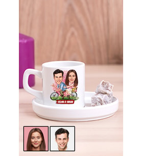 Sevgililere Özel Hediye Bisiklet Temalı Karikatürlü Concept Türk Kahvesi Fincanı