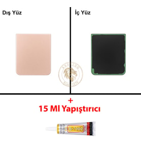 Samsung Galaxy Z Flip 4 Pembe Renk Arka Kapak + B7000 Yapıştırıcı Arka Cam Batarya Kapağı Pil Kapağı Lazer Kesim Back Cover Galaxy Z Flip 4 Uyumlu