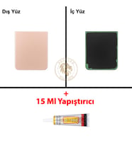 Samsung Galaxy Z Flip 4 Pembe Renk Arka Kapak + B7000 Yapıştırıcı Arka Cam Batarya Kapağı Pil Kapağı Lazer Kesim Back Cover Galaxy Z Flip 4 Uyumlu