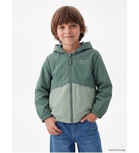 LCW Kids Yeşil Renk Bloklu Kapüşonlu Erkek Çocuk Yağmurluk