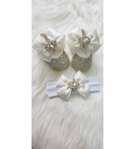 Taşlı bebek patik ve bandana set