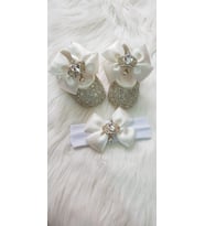 Taşlı bebek patik ve bandana set