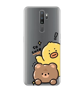 Oppo A5 2020 / A9 2020 Uyumlu Sevimli Ördek ve Ayıcık Desenli Şeffaf Telefon Kılıfı