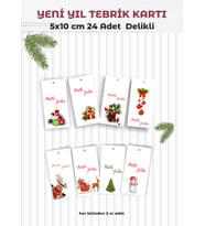 Yılbaşı Tebrik Kartı Karton 24 Adet (5x10cm) 8 Farklı Tasarım Delikli