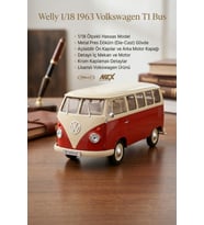 Welly 1/18 1963 Volkswagen T1 Bus Kırmızı Krem Diecast Klasik Model Araba Lisanslı