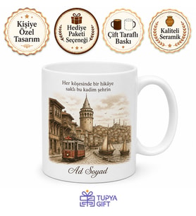 Eski İstanbul Temalı Nostaljik Baskılı Kupa Bardak Hediye Porselen Mug