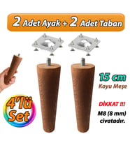 Ahşap Ayak 15 Cm 4'lü Set Koyu Meşe M8 Civatalı Bağlantı Aparatlı Dolap Mobilya Koltuk Kanepe Destek Ayağı Ayakları