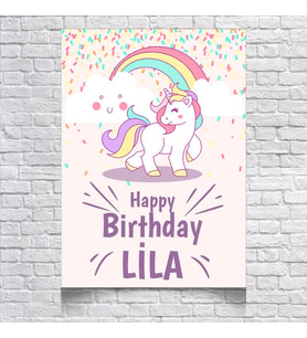 Unicorn Temalı Doğum Günü Afişi 35X50 cm